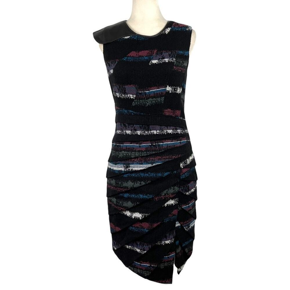 Black Tweed Sleeveless Dress Rag & Bone Midi Leather Shoulder Dress Size 4